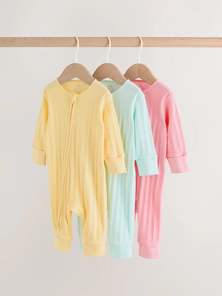 Pink/Yellow Baby Sleepsuits 3 Pack