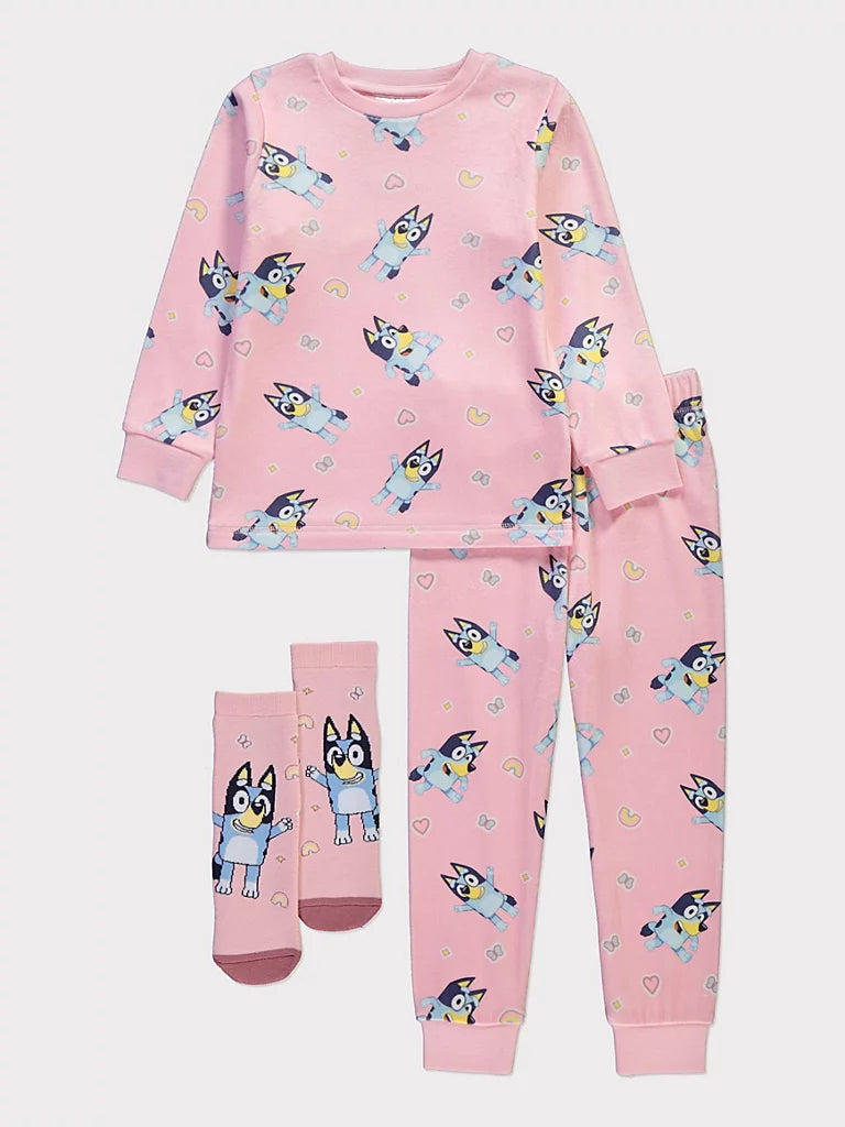Bluey Heart Long Sleeve Fleece Pyjamas and Socks Set