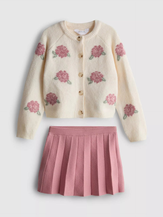 Floral Cardigan and Skater Skirt Set