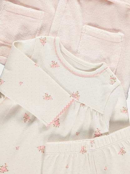 Floral Long Sleeve Pyjamas and Fleece Dressing Gown