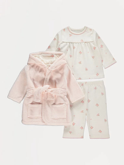 Floral Long Sleeve Pyjamas and Fleece Dressing Gown