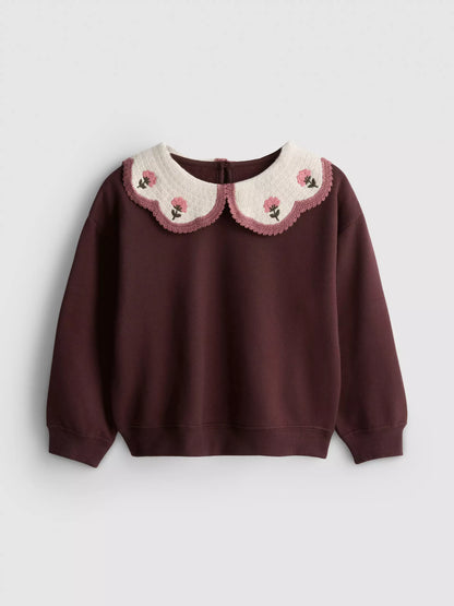 Crochet Collared Sweatshirt