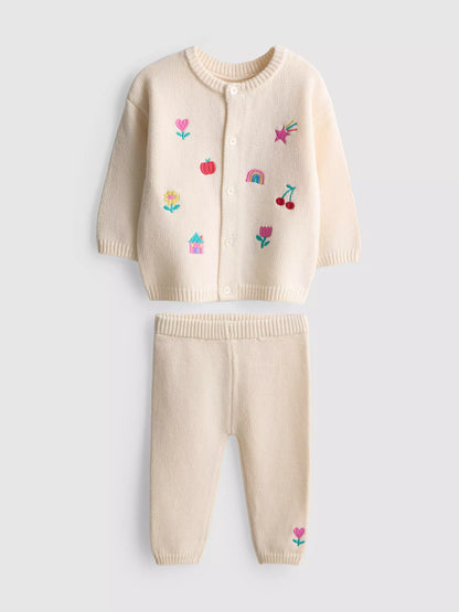 Pure Cotton Embroidered Cardigan and Leggings Set