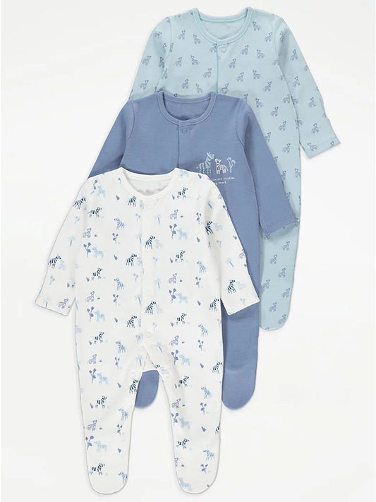 Assorted Zebra Sleepsuits 3 Pack